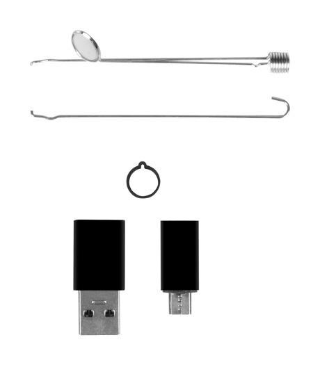 Zdjęcie akcesoriów dołączonych do endoskopu USB-C Redleaf RDE-403UR