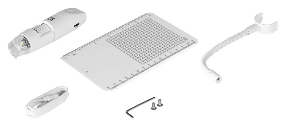 Zawartość zestawu Mikroskopu cyfrowego WiFi Redleaf RDM-31000W - powiększenie x1000