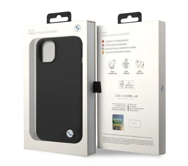 BMW Silicone Metal Logo BMHCP14SSILBK do iPhone 14