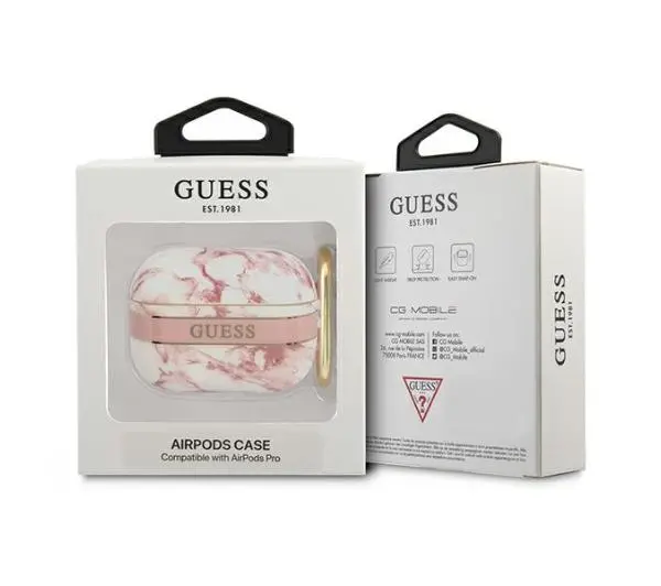 Guess Marble Strap Collection do AirPods Pro Różowo-biały