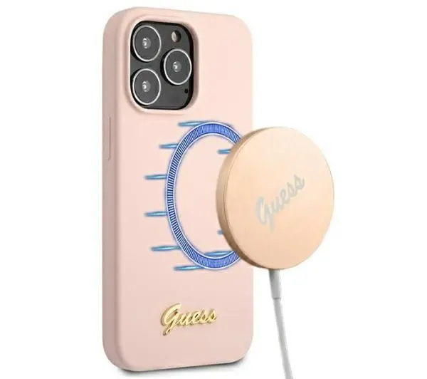 Guess Silicone Script Gold Logo Magsafe GUHMP13XLSLMGLP do iPhone 13 Pro Max