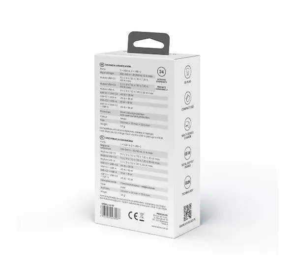 Savio LA-07 GaN PD3.0 65W Biały