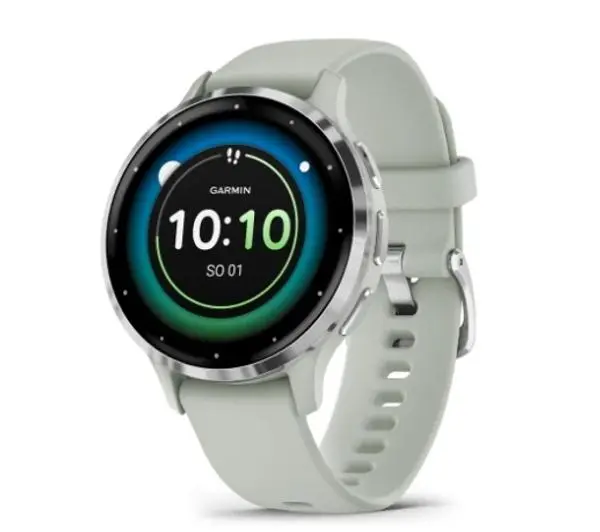 Garmin Venu 3S - 41mm - srebrny bezel ze stali nierdzewnej w kolorze Sage Grey i silikonowym paskiem