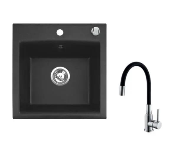 Zlewozmywaki z baterią - Alveus Mija 10 czarny granitowy + bateria elastyczna 1147565