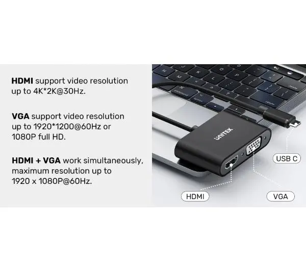 Unitek V1168A USB-C na HDMI i VGA