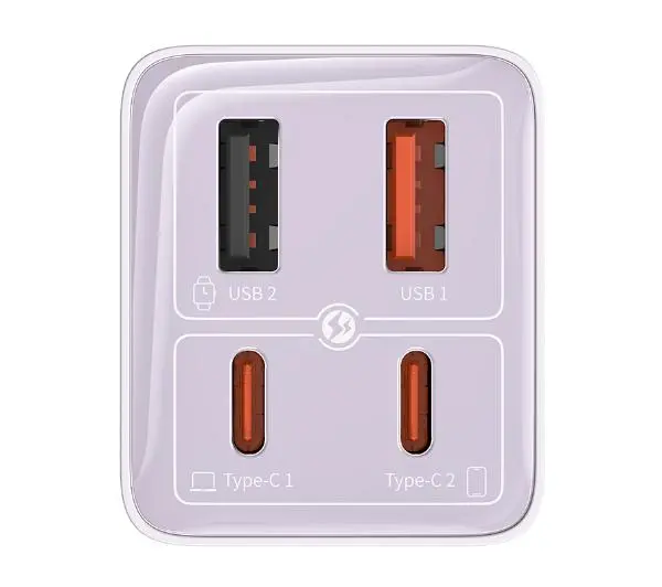 Baseus GaN6 Pro 2xUSB-C + 2xUSB 65W Fioletowy