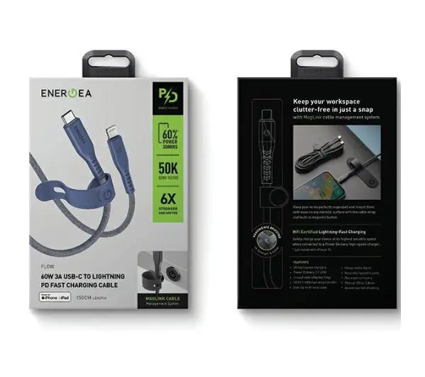 Energea Flow USB-C - Lightning C94 MFI 1,5m 60W 3A PD Fast Charge Niebieski