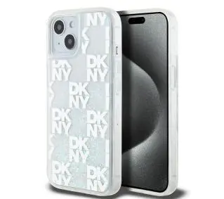 DKNY Hardcase Liquid Glitter Multilogo do iPhone 15 Biały
