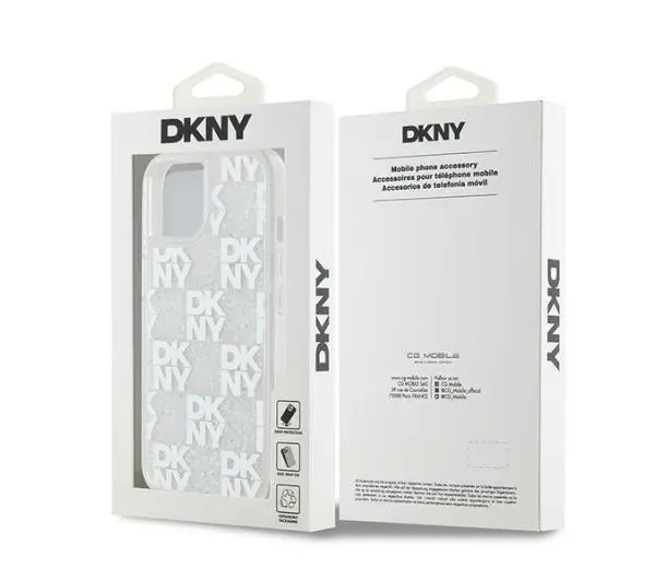 DKNY Hardcase Liquid Glitter Multilogo do iPhone 15 Biały