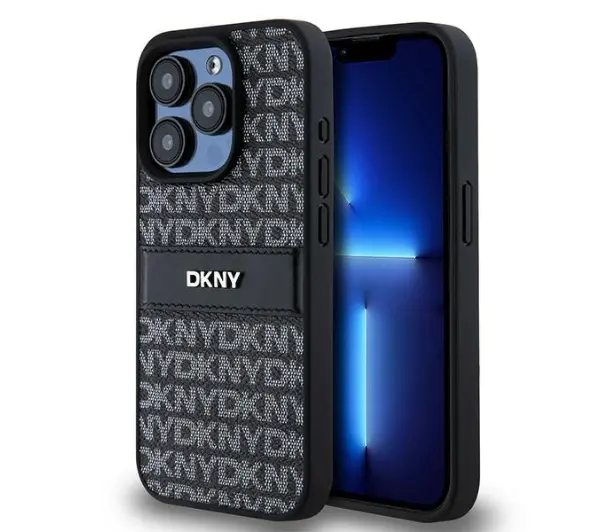 Etui DKNY Leather Mono Stripe & Metal Logo do Apple iPhone 15 Pro Czarny
