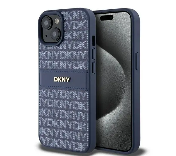 Etui DKNY Leather Mono Stripe & Metal Logo do iPhone 13/14/15 Niebieski