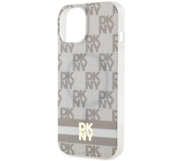 DKNY IML Checkered Mono Pattern & Printed Stripes MagSafe do iPhone 15 Plus Beżowy