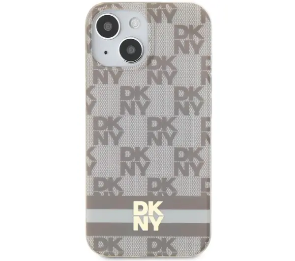 DKNY IML Checkered Mono Pattern & Printed Stripes MagSafe do iPhone 15 Plus Beżowy