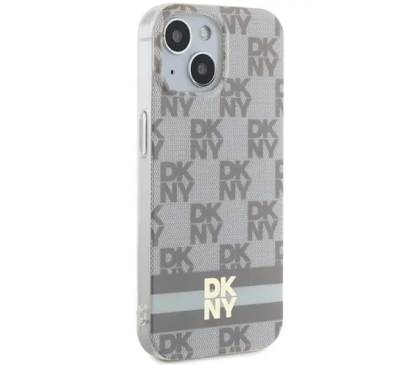 DKNY IML Checkered Mono Pattern & Printed Stripes MagSafe do iPhone 15 Plus Beżowy