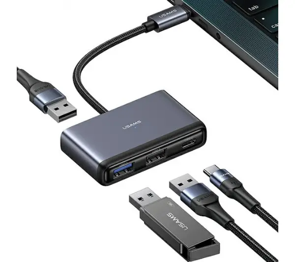 USAMS SJ627HUB01 4w1 2xUSB 2.0/USB 3.0/ USB-C Szary