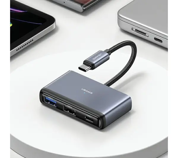 USAMS SJ627HUB01 4w1 2xUSB 2.0/USB 3.0/ USB-C Szary