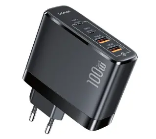 USAMS T44 2xUSB-C+2xUSB 100W PD3.0 Czarny