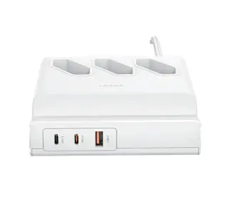 USAMS CC160TC01 3 gniazda 2xUSB-C USB-A 65W 2m Biały