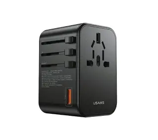 USAMS CC199TC01 4w1 1x USB, 2x USB-C 65W US/AU/EU/UK Czarny