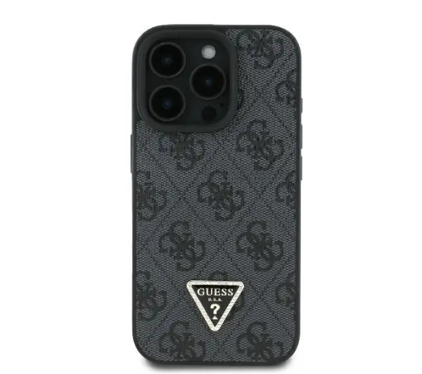 Guess hardcase Leather 4G Triangle Strass iPhone 16 Pro Max Czarny