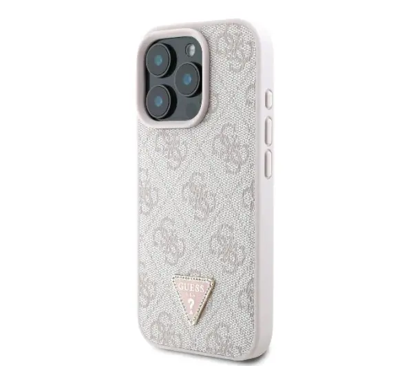 Guess Leather 4G Triangle Strass do iPhone 16 Pro Max Różowy