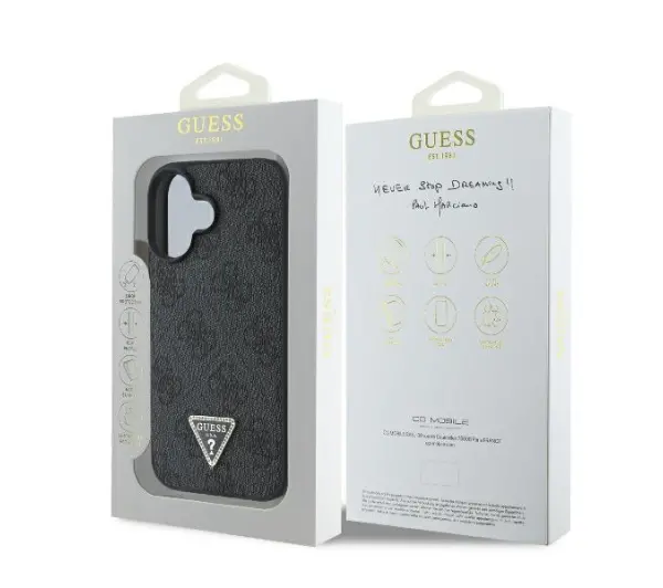 Guess Leather 4G Triangle Strass do iPhone 16 Czarny