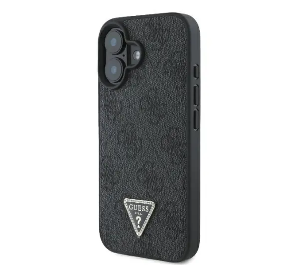 Guess Leather 4G Triangle Strass do iPhone 16 Czarny