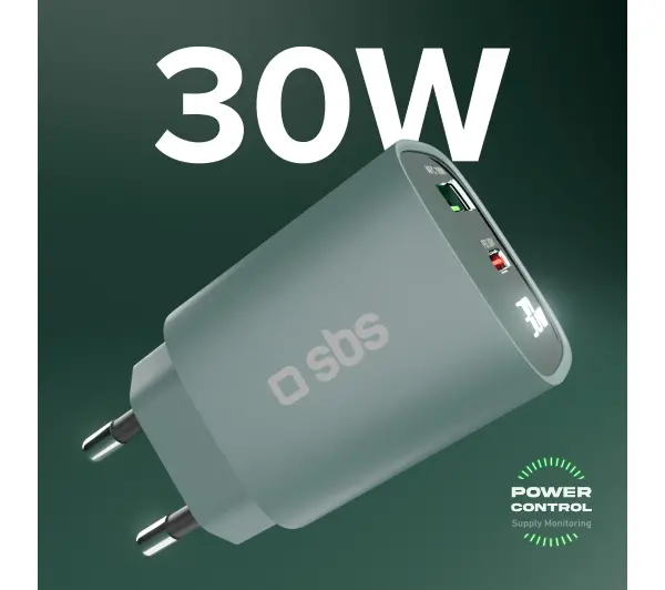 SBS LCD GaN PD30W USB-C USB-A Niebieski