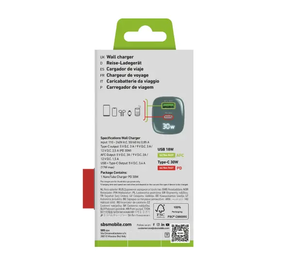 SBS LCD GaN PD30W USB-C USB-A Niebieski