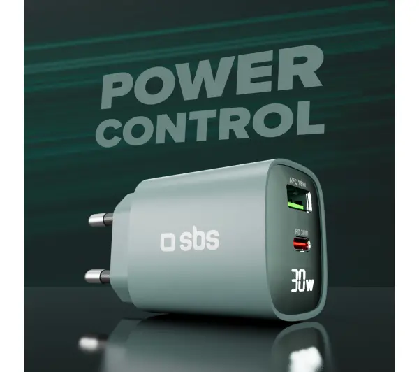 SBS LCD GaN PD30W USB-C USB-A Niebieski