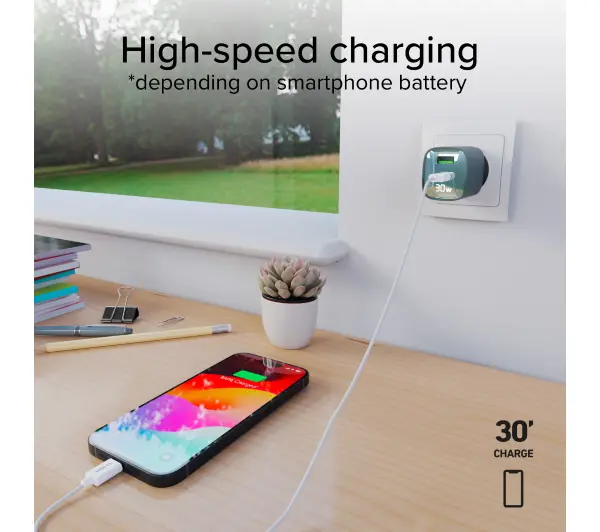 SBS LCD GaN PD30W USB-C USB-A Niebieski