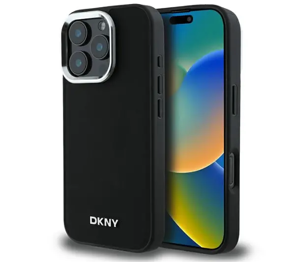 DKNY Plain Silver Logo MagSafe do iPhone 16 Pro Max Czarny