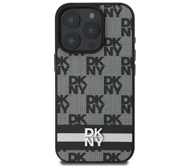 DKNY Checkered Pattern & Printed Stripes do iPhone 16 Pro Czarny