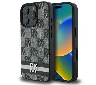 DKNY Checkered Pattern & Printed Stripes do iPhone 16 Pro Czarny