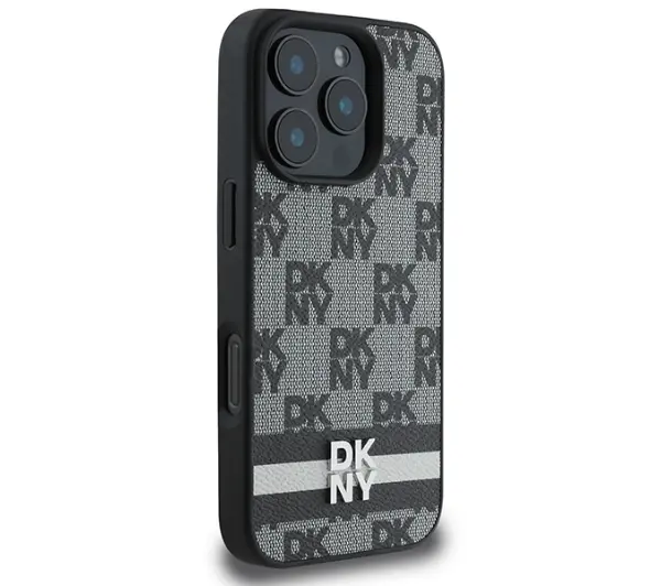 DKNY Checkered Pattern & Printed Stripes do iPhone 16 Pro Czarny