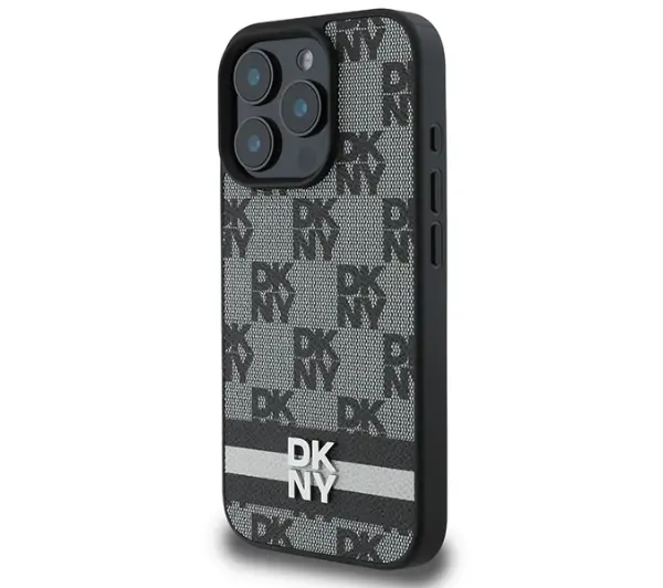 DKNY Checkered Pattern & Printed Stripes do iPhone 16 Pro Czarny