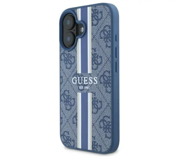 Guess 4G Printed Stripes MagSafe do iPhone 16 Niebieski