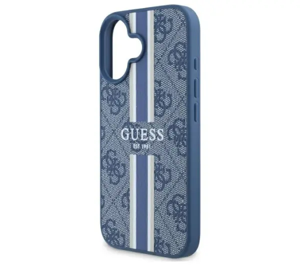 Guess 4G Printed Stripes MagSafe do iPhone 16 Niebieski
