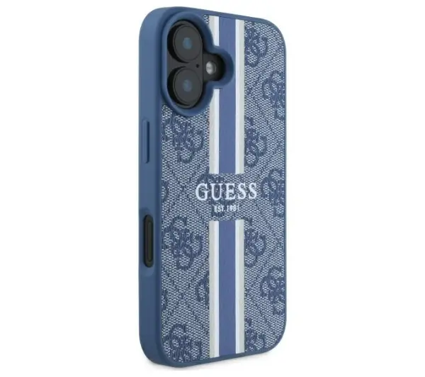 Guess 4G Printed Stripes MagSafe do iPhone 16 Niebieski