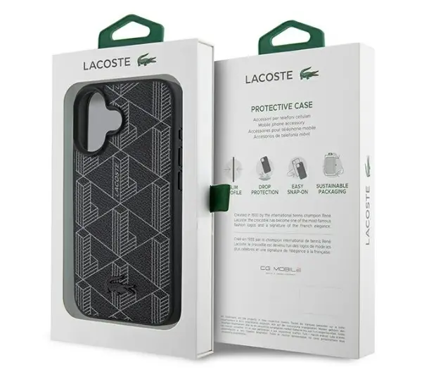 Lacoste Blend Monogram MagSafe do iPhone 16 Czarny