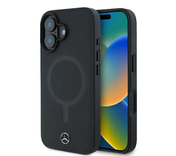 Etui MERCEDES Smooth Leather MagSafe do Apple iPhone 16 Plus Czarny
