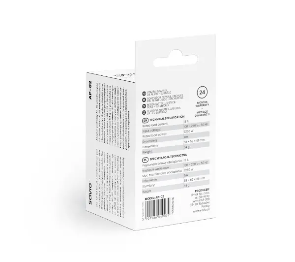 Savio AP-02 gniazdo UK - wtyk EU