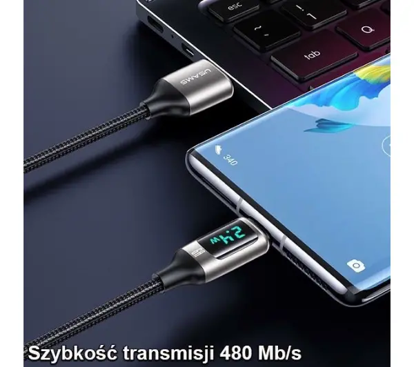 USAMS USB do USB-C LED 6A Fast Charging 1,2m Biały