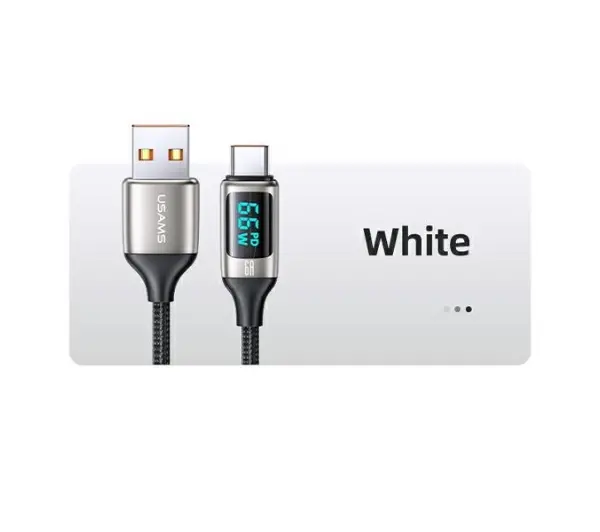USAMS USB do USB-C LED 6A Fast Charging 1,2m Biały