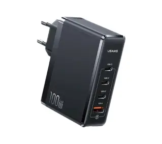 USAMS 3xUSB-C+1xUSB GaN 100W PD Fast Charging Czarny