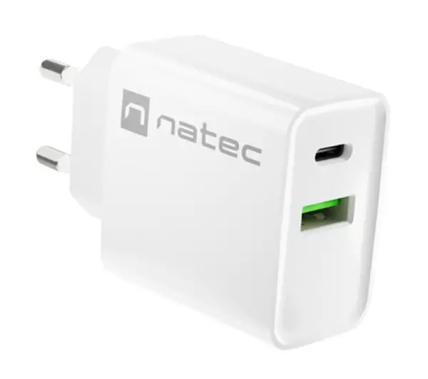 Natec Ribera 1x USB-A + 1x USB-C 20W Biały