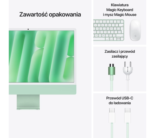 Apple iMac Retina 4.5K M4 8-rdzeni 23,5" 16GB RAM 256GB Dysk SSD macOS Zielony - Kup na Raty - RRSO 0%