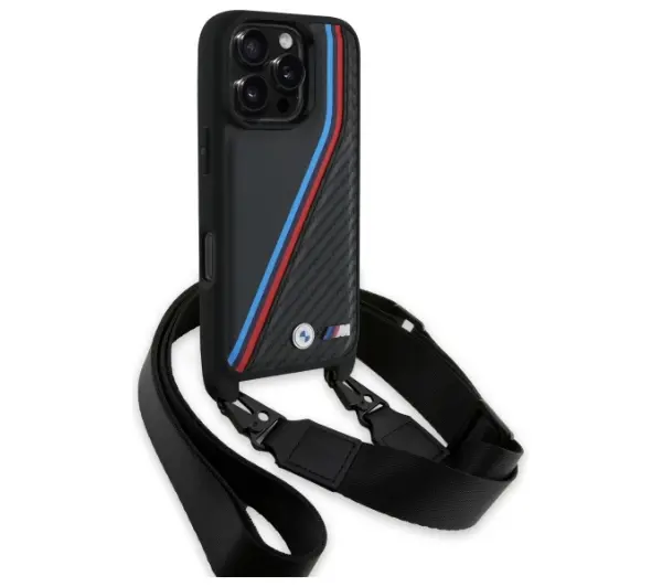 BMW M Edition Carbon Tricolor Lines & Strap do iPhone 16 Pro Max Czarny