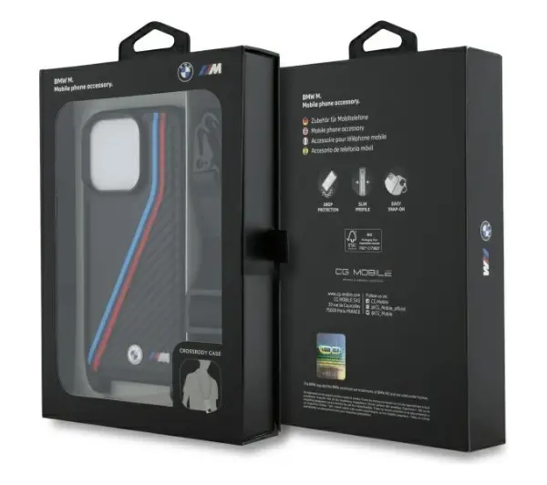 BMW M Edition Carbon Tricolor Lines & Strap do iPhone 16 Pro Max Czarny