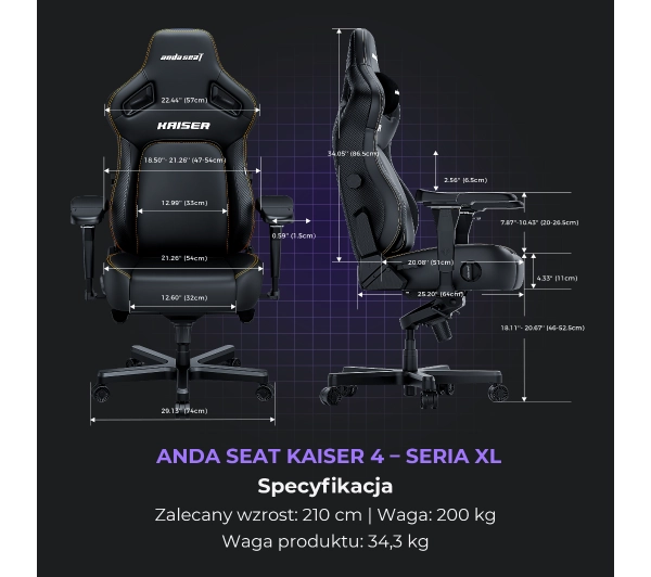 Anda Seat Kaiser 4 XL Gamingowy do 200kg Tkanina Lniana Ciemnoszary - Kup na Raty - RRSO 0%
